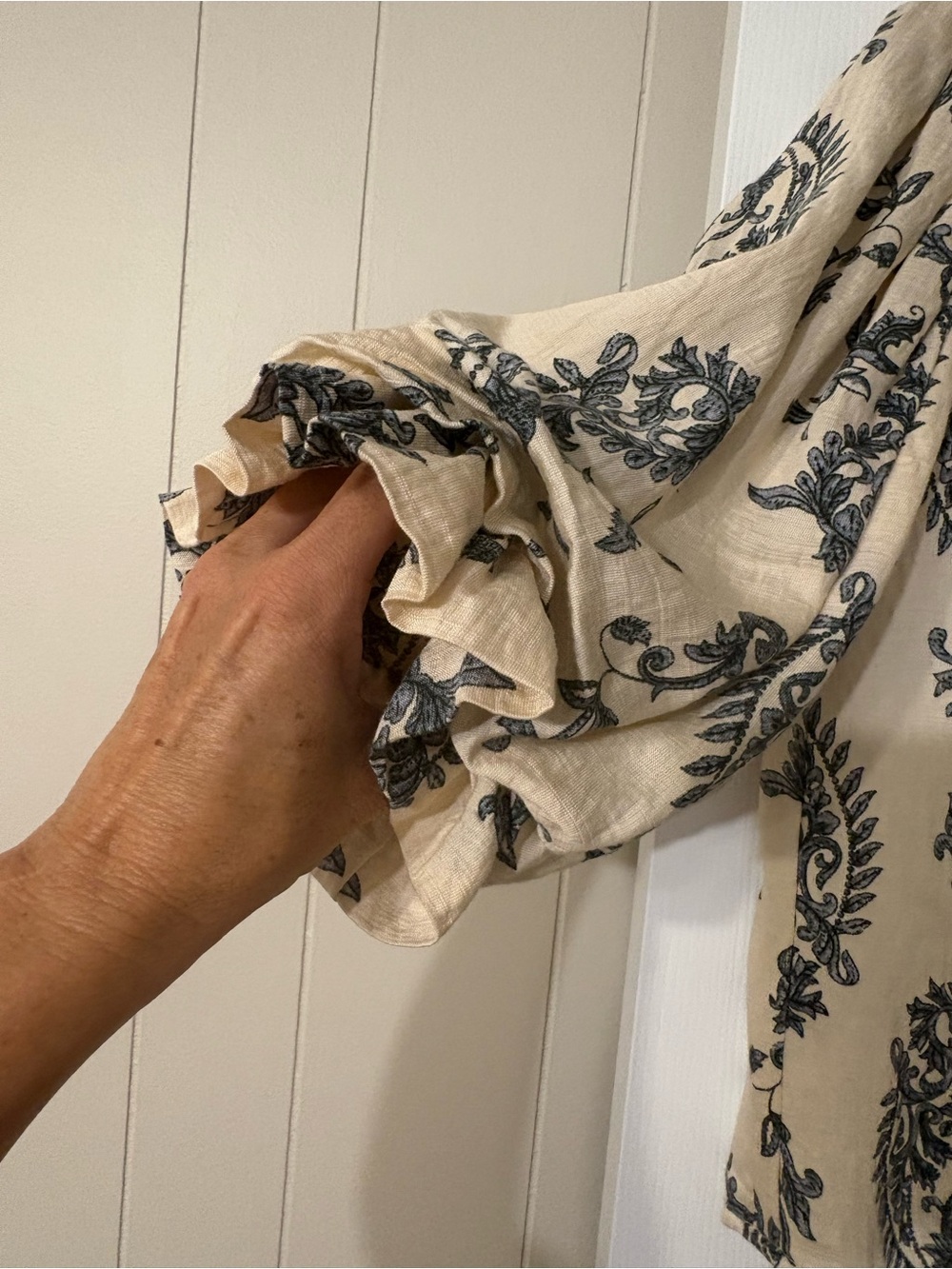 Cream Paisley Button-Down Ruffle Blouse - Picture 3 of 7